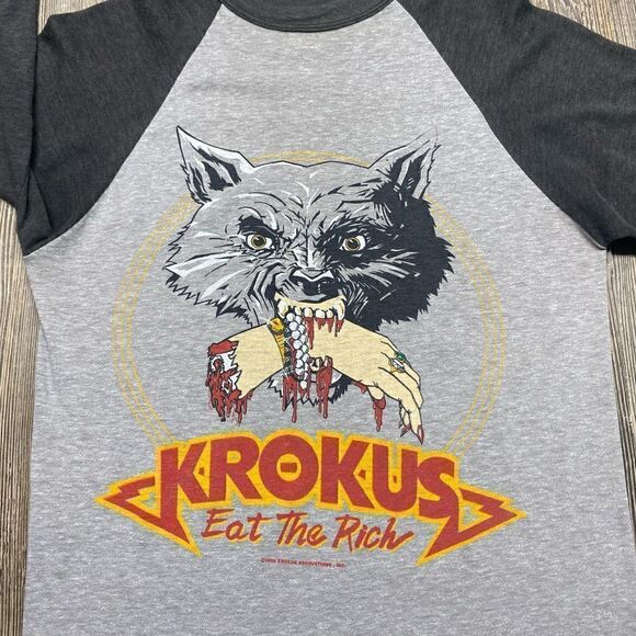 Vintage T Shirt Krokus Eat The Rich 1983 Tour Shirt S/M Raglan 50/50 Made In USA - Picture 2 of 12